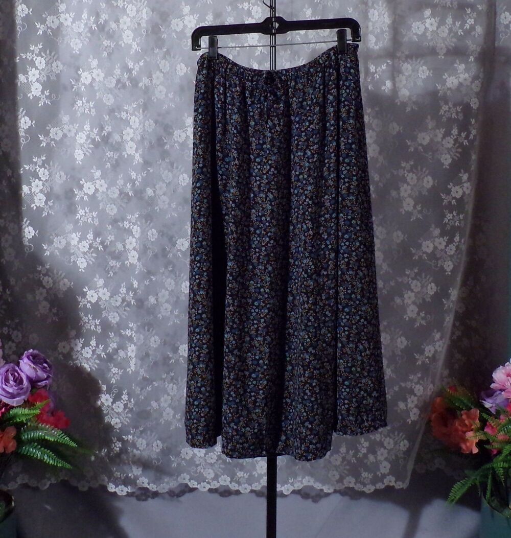 Vintage 90s LL Bean Floral Rayon Midi Skirt Boho Hippie Whimsigoth Cottage M